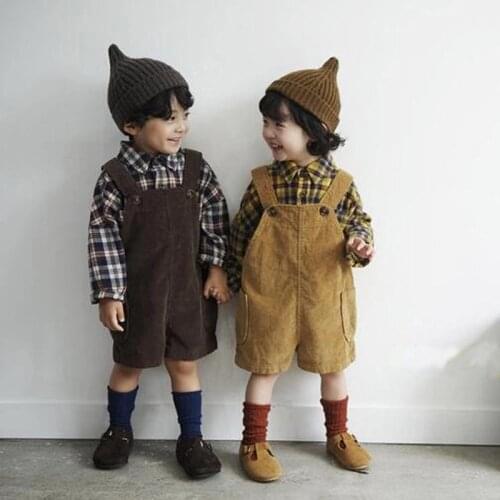 Koodykids Baby Boys Clothes Autumn Corduroy Overalls Toddler Boys Girls Overalls Baby Pants Matched Blouse Plaid Shirts Spring
