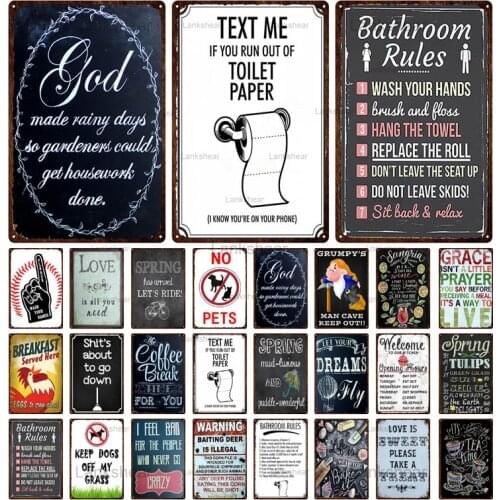Retro Family Rules Metal Sign Bathroom Rules No Pets Keep Dogs Off My Grass Text Tin Signs Home Room Decor Garden Plaques 4Fr-5