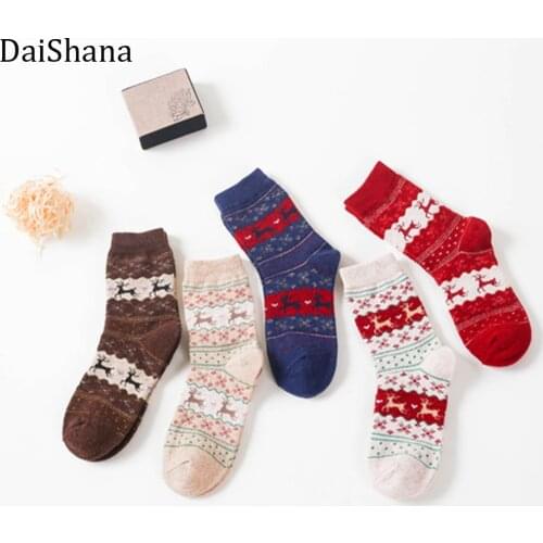 Hot sale!Women Socks Christmas Socks Snowflake Deer Wool Unisex Sock Xmas Gift Harajuku Style Xmas funny Casual Knit Wool socks