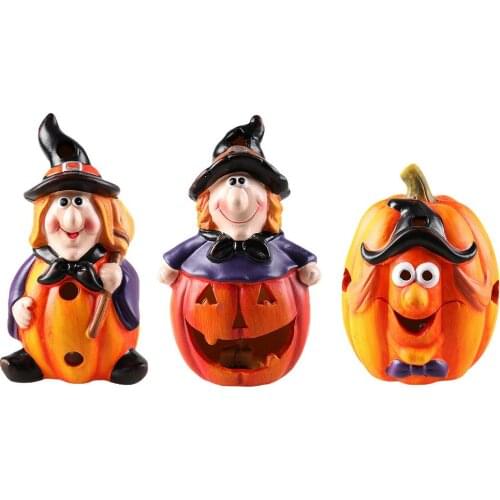 Halloween Decoration LED Ceramic Pumpkin Lantern Statue Glowing Witch Lamp Halloween Decorations For Home Horror Props Kids Toy