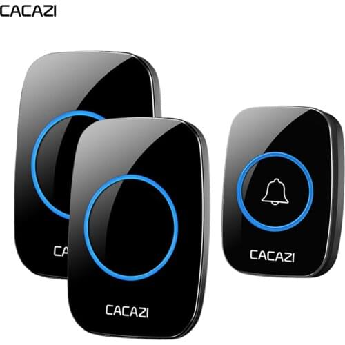 CACAZI Waterproof Wireless Doorbell 100-240V 60 Rings 5 Volume Chime 300M Remote Led Light Home Eu Us Uk Plug Black Door Bell