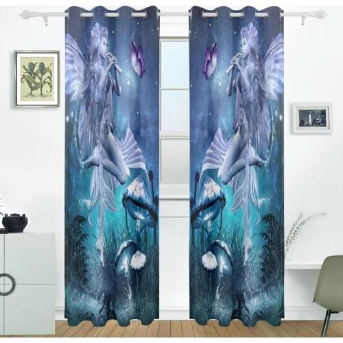 Fairy Magic Butterfly Mushrooms Curtains Drapes Panels Darkening Blackout Grommet Room Divider for Patio Window Sliding Glass