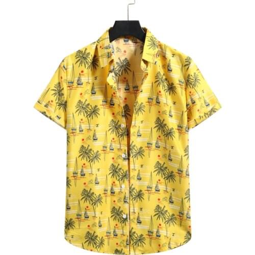 Yellow Floral Hawaiian Shirt Men Hipster Short Sleeve Beach Shirts Men Summer Casual Harajuku Shirt Male Clothing Camisa Hombre