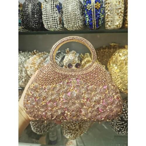 XIYUAN Womens Purple/Grey/Gold Color Crystal Clutch Stones Evening Bags Gala Dinner Party Ladies Minaudiere Handbag and Purse
