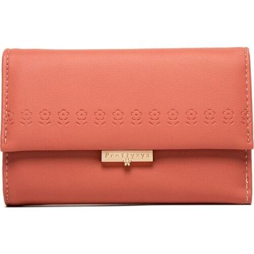 Ladies wallet small fresh simple multi-function embossed three-fold mid-length multi-card wallet wallet