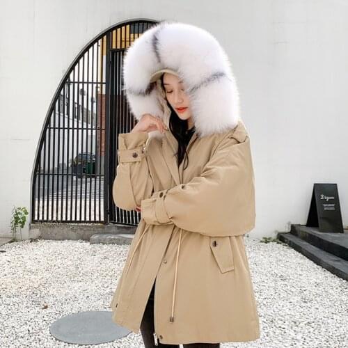 Winter thick warm real Fox fur coats female great quality long Seto hair liner parkas warm big fur collar hooded coat F1888