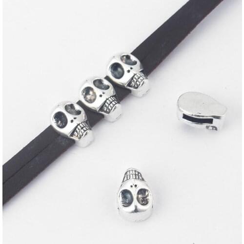 10pcs Skull Slider Bracelet Finding for 5mm 10mm Flat Leather Cord Accessories Jewelry Findings
