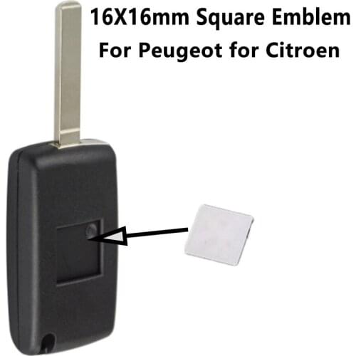 2PCS/LOT 16X16mm Car Key Shell Square Emblem Symbol Sticker Logo For Peugeot 206 207 307 308 For Citroen C2 C3 Remote Car Key