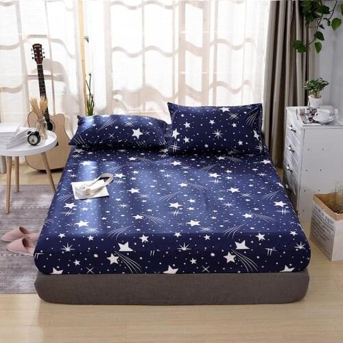 Stars 3pc Bed Sheet with Pillowcase Geometric Printed Fitted Sheet with Elastic Bed Linen Polyester Mattress Cover Queen Size