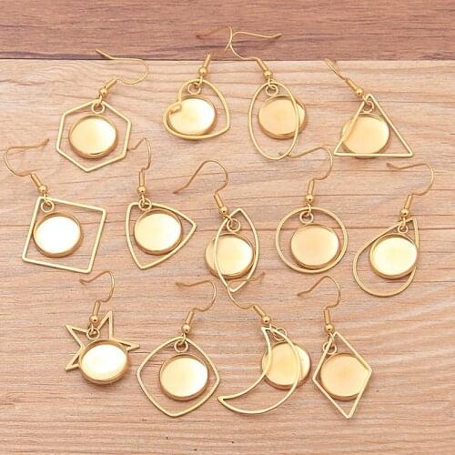 10PCS 12mm Inner Size 14 Styles Gold Geometric Charm Stainless Steel Earring Hook Base Settings For DIY Jewelry Handmade Making