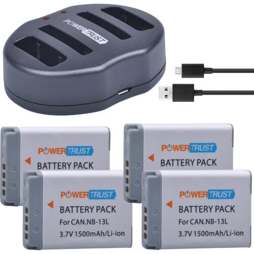 4Pcs NB-13L 1500mAh NB 13L NB13L Battery + Dual USB Charger for Canon PowerShot G5 X G5X G7 X Mark II G7X G9 X G9X SX720 HS