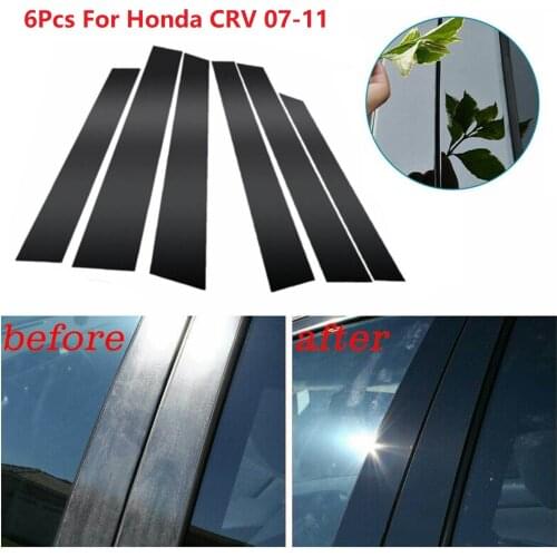 6PCS Polished Pillar Posts Window Trim Cover BC Column Sticker Fit For Honda CRV 07-11