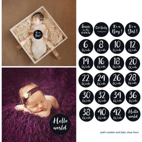 67JC 24 Pcs/Set Newborn Baby Monthly Stickers Baby Pregnant Women Monthly Photograph Stickers Milestone Memories Photo Props