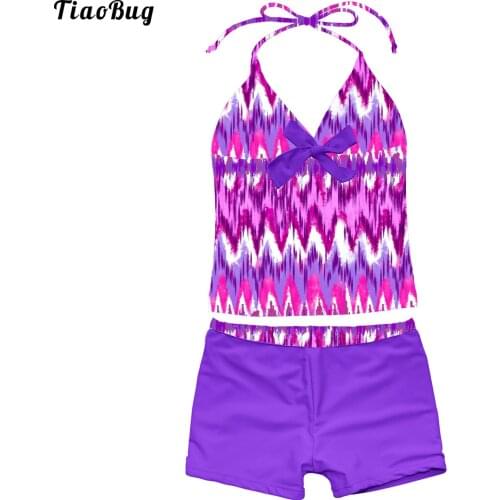 #8A-16A Girls Halter Printed Swimsuit Tankini Set