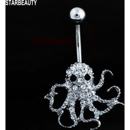 White Crystal Octopus Navel Piercing Crystal Body Piercings, Navel Ring Belly Button Rings Body Piercing Ombligo Jewelry Gift