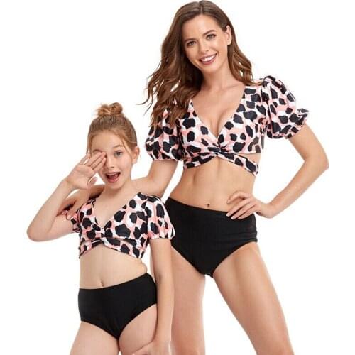 2021 New Women Sexy Fashion Puff Sleeve Bikini Set Parent Child Elastic Two Pieces Swimsuit Push Up Beachwear