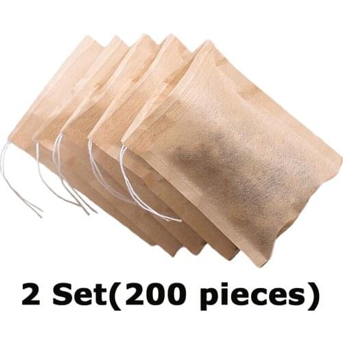 2 Set (200 Pcs) Empty Tea Filter Bag for Loose Leaf Herbs Teas Cotton Drawstring Seal Filters (Natural Color,7x5cm )