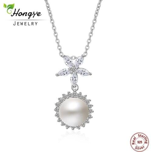 Hongye 2020 Fashion Natural Pearl Necklaces For Women 925 Sterling Silver Jewelry Silver Chain Pearl Necklaces & Pendants Gifts