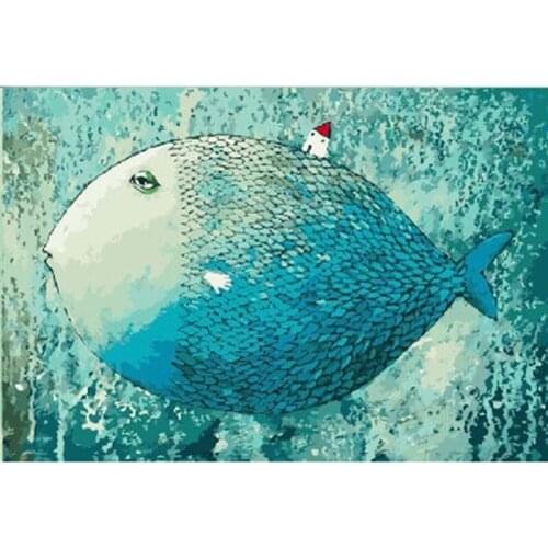 Oil Painting By Numbers Big Fish Hand Made Paint High Quality Canvas Beautiful Surprise Gift Home Decoration 40x50cm