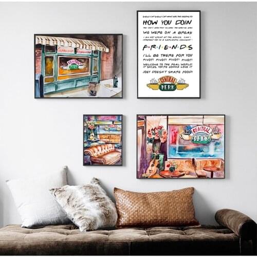 Restaurant Print Painting Living Room Home Decor Central Perk Watercolor Canvas Picture Friends TV Show Wall Art Poster Couch