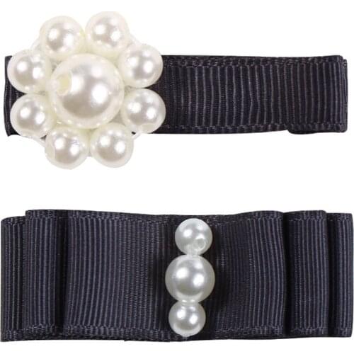 2PC Infant Baby Toddler Girls Grosgrain Ribbon Hair Pearl Clips Hair Accessories Newborn Baby Girl Headbands Haarband Headwear