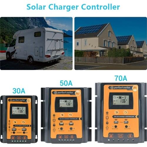 30/50/70A MPPT Solar Power Charge Controller Panel Battery Regulator 12/24V Dual USB LCD Display Solar Charger Controller