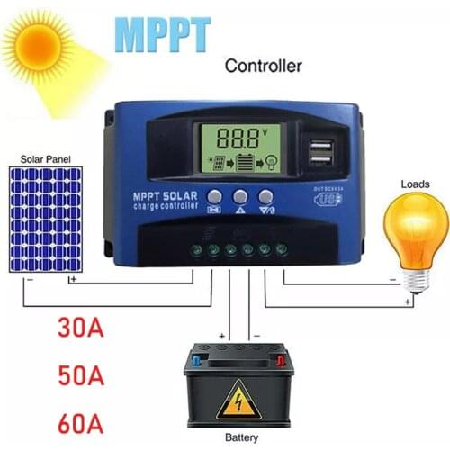 60A/50A/30A MPPT Solar Charge Controller Auto Focus Solar Controller Dual USB LCD Display 12V 24V Solar Panel Battery Regulator