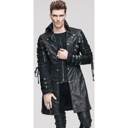 Devil Fashion Steampunk Gothic Black Red Autumn Winter Coats Outerwears Punk Faux Leather Mens Military Uniform Long Jackets