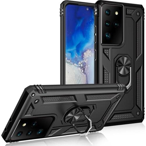Magnetic Metal Ring Holder Armor Shockproof Case For Samsung Galaxy S21 Ultra S21 Plus TPU Frame Hard PC Protective Back Cover