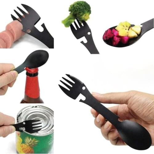 Spork Fork Multi-function Outdoor Camping Fork Spoon Stainless Steel Bottle Can Opener Hiking Outdoor Tool Cooking Equipment