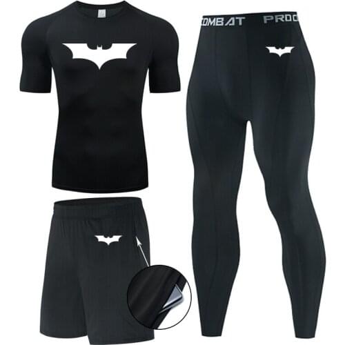 Mens Gym Suits Tights Training Bruce Wayne Clothes Workout Sports Jiu Jitsu Set MMA Rashguard Tracksuit for Men Boxing Jerseys