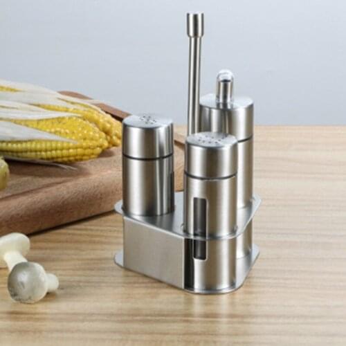 Stainless Steel Seasoning Bottle Set Pepper Bottle Holder Kitchen Tools for Oil Salt Vinegar Storage