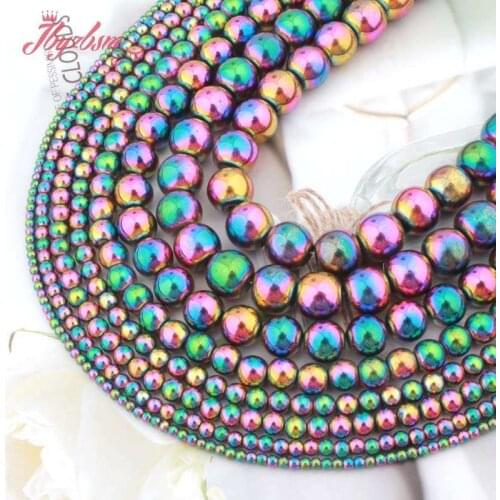 Natural Hematite Multicolor Round Smooth 2/3/4/6/8/10mm Spacer Stone Beads For DIY Necklace Bracelet Jewelry Making Strand 15"