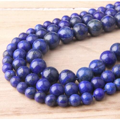 Natural Lapis Lazuli Beaded 4 mm 6 mm 8 mm 10 mm 12 mm Ball 15.5" Polished Gem Stone Beads For DIY Making Jewelry Bracelets