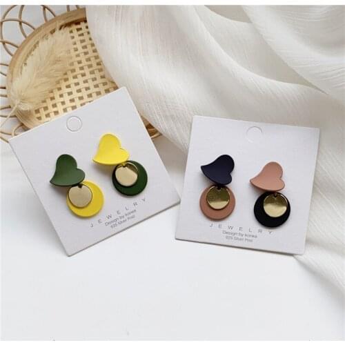 S925 Needle Metal Geometry Heart-shaped Candy Color Earrings Retro Fashion Joker Stud Earrings Women Jewelry Gift Accessories