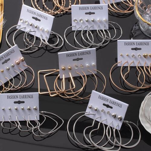 Fashion Womens Earrings Set Pearl Hoop Earrings For Women 2020 Bohemian Geometric Big Circle Gold Crystal Heart Earring Jewelry