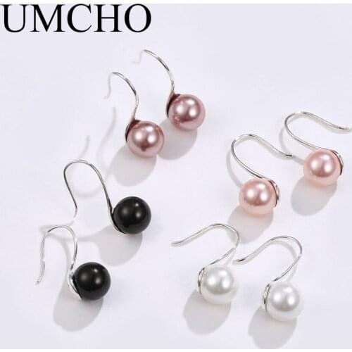 UMCHO Solid Silver 925 Prevent Allergy Pearl Drop Earrings Eardrop For Women Engagement Elegant Gift Noble Fine Jewelry