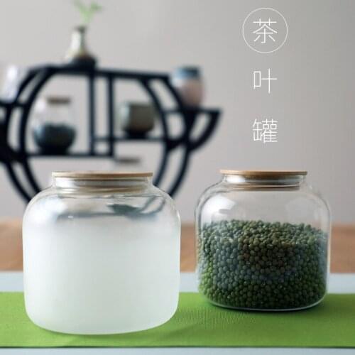 Bamboo cover glass sealed can cans of tea dried fruit grains to store bottles of high boron silicon transparent frost