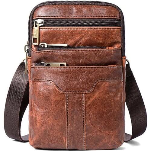New Small Business Genuine Leather Men Messenger Bag Cross-body Mens Bag Cowhide Leisure Single-shoulder Zipper Small Bag