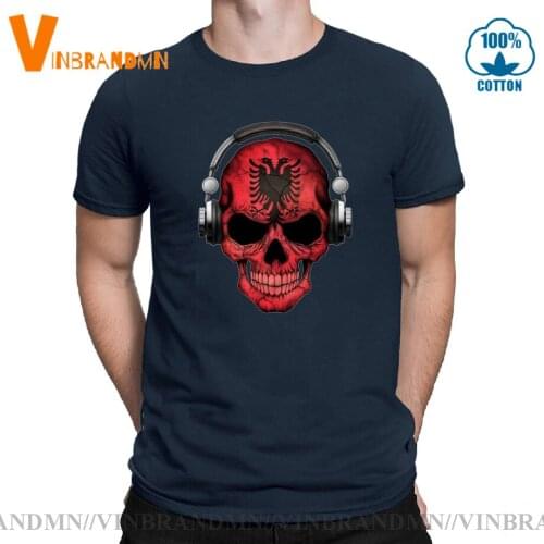 Dark Skull Deejay with Albanian Flag T shirt men Funny Albania DJ Skeleton 3D Graphic Print T-shirt Boho Creative Tops
