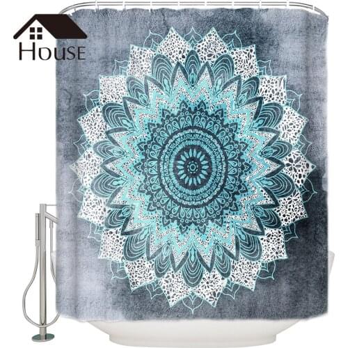 BIGHOUSES Shower Curtain BOHOCHIC MANDALA IN BLUE Fabric Shower Curtain Hooks