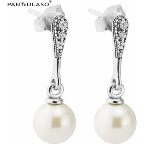 Elegant Beauty White Pearl Earring 925 Sterling Silver Jewelry For Woman Make up Fashion Female Earrings Party Jewelry Wholesale