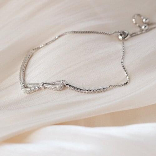 Elegant Fashion Silver Color Bowknot Bracelet for Women Shiny Zircon Tennis Bracelet Wedding Party Jewelry Gifts