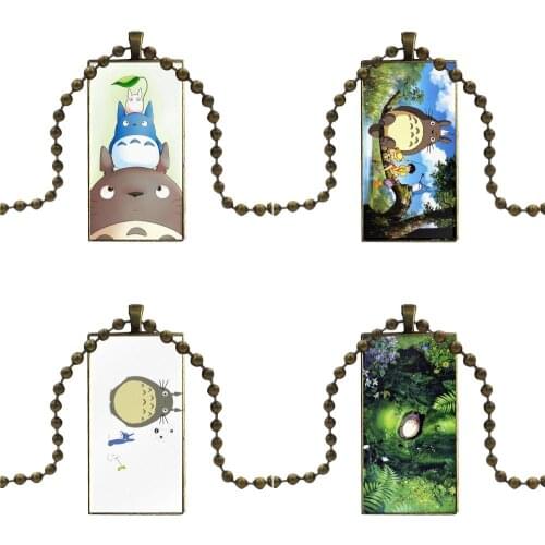 For Girls Statement Maxi Retro Totoro And Tree Style Design Fashion Vintage Glass Women Rectangle Necklace Pendants
