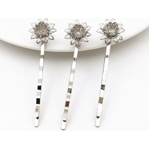 10 Pieces DIY Jewerly Accessories Flower Size 16mm White K Color Haircilp Copper Hairwear Fashion Vintage Hair Jewelry Barrettes