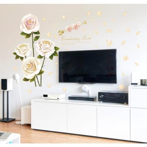 137*96cm White Rose Wall Stickers Arrow Love Rose Home Decor for Bedroom Vinyl DIY Wall Decals Lovely Rooms Decoration