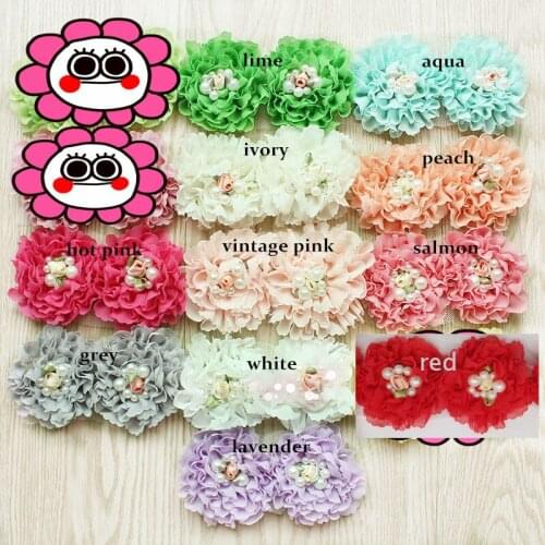 150 pcs/lot , 2.5'' shabby chiffon flower with pearl , chiffon flower for headband hair apparel accessories