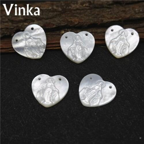 20PCS/Lot Sea Shell Virgin Mary Heart Shape Mop Shell 15*15mm Madonna Pendant