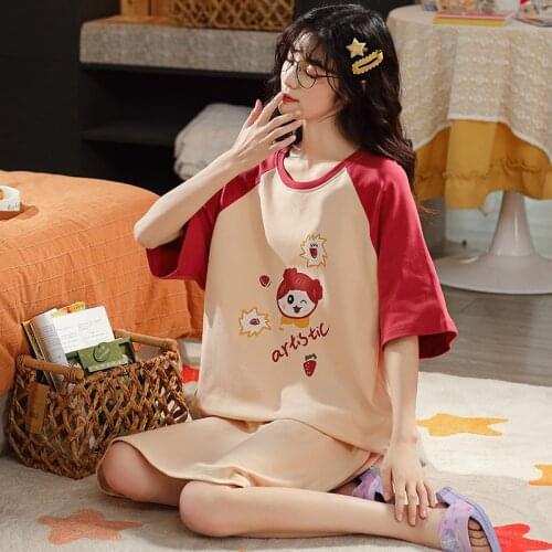 2021 Summer Short Sleeve Cotton Nightgowns for Women Korean Sleepwear Cute Girls Night Gown Nightdress Student Home Dress Nighty