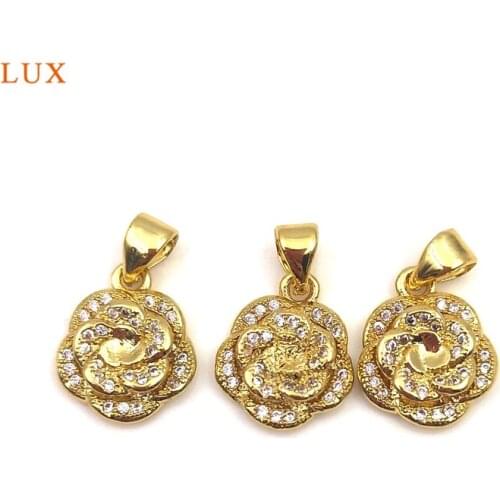 5pcs CZ Micro Zircon Rose Flower Pendant Floral Medallion Pendant Dainty Romantic Gold Glisten Pendants Gift For Women Necklace